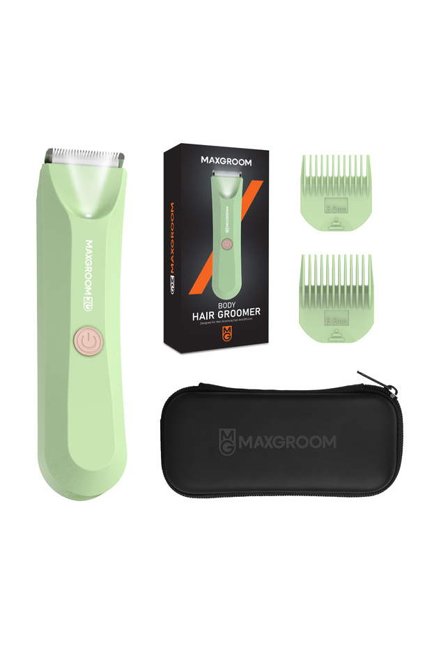 Green MAXGROOM Body Hair Trimmer Shaver for Men Ball Trimmer for Groin Pubic Replaceable Ceramic Bla