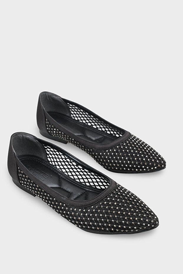 Kathlene Pointed Toe Stoned Mesh Women's Wedding Ballerinas