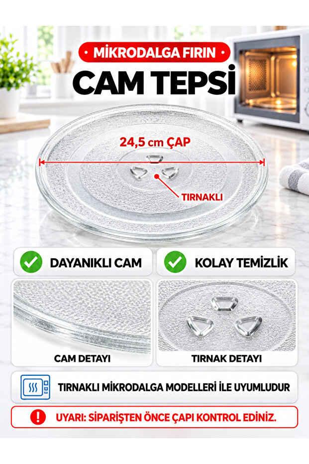 Microwave Oven Rotating Glass Plate 24.5cm Diameter Tabbed Pyrex Tray Original