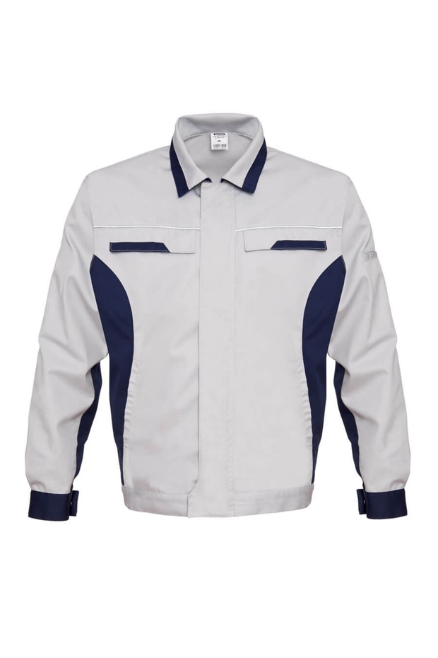 Men's Grey-Navy Blue Assembly and Maintenance Work Coat Reflective Zippered Multi-Pocket Cuffed Seasonal Work Coat