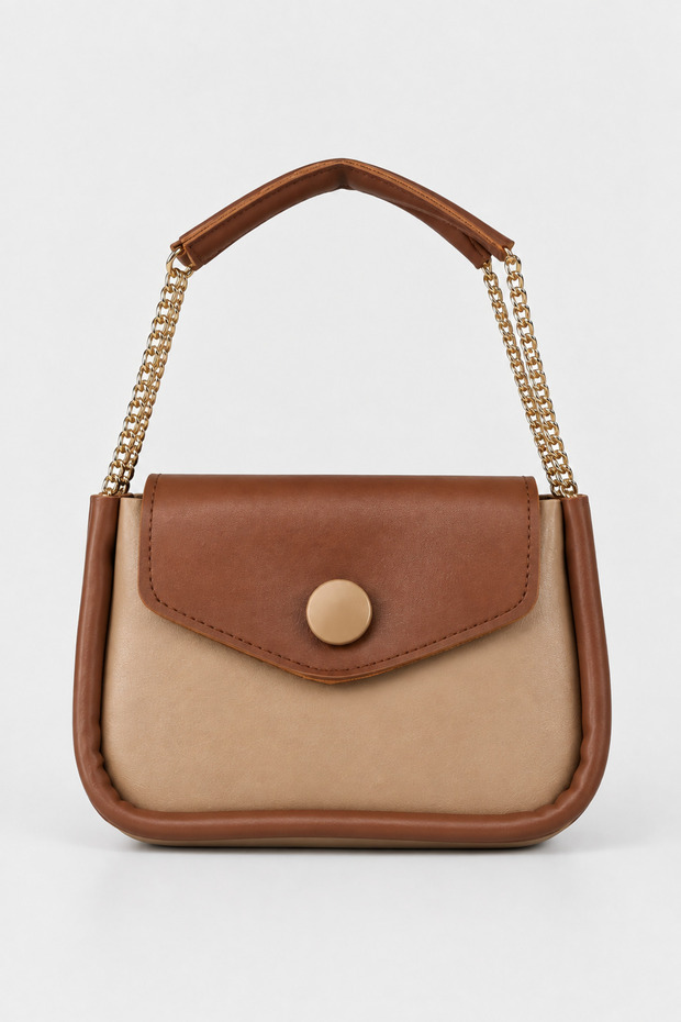 Mini Hand and Shoulder Bag with Chain Strap - Tan