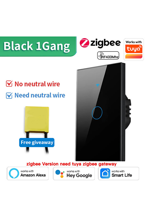 TNCE Zigbee Black 1gang TNCE Tuya US WiFi or Zigbee Smart Wall Switch 1/2/3/4 Gang Wire Touch Sensor