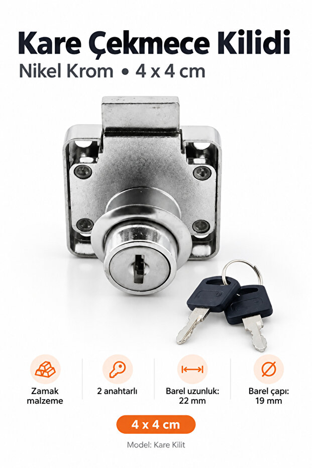 Square Drawer Lock Cabinet Furniture Lock Latch Cabinet Lock Metal with 2 Keys.