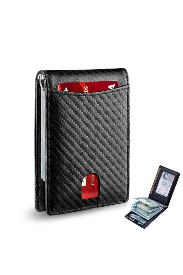 Carbon Black Rfid Holder Men Wallets Money Clip Luxury Slim Thin Mini Wallet Male Small