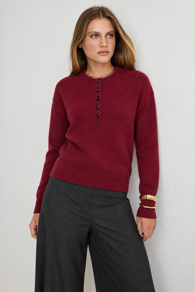 Crew Neck Button Detailed Long Sleeve Basic Knitwear Sweater Aw26Kz00056