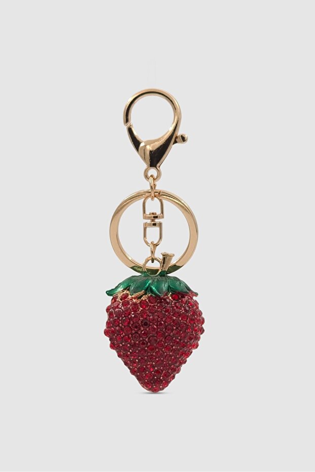 Lobster Clip Detachable Key Ring Stoned Strawberry Bag Charm Red