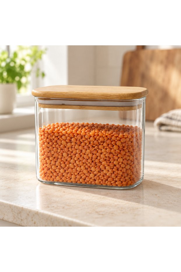 Rectangular Bamboo Lid Glass Jar 12X8X10 cm