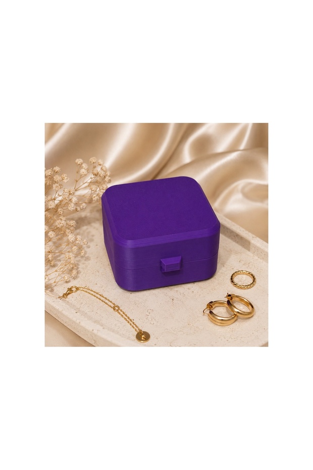 Mini Travel Jewelry Box Earrings Rings Necklace Organizer with Compartments Portable 3D Printing Purple