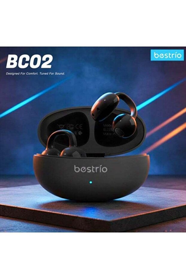 BC02 Open Ear Wireless Bluetooth Earbuds, TWS Stereo Earphones, BT 5.4, Bass Effect, Touch Sensor, 4H Music, 3H Calls, 15M Range, Long Battery Life, Charging Case, iPhone Android TDRA