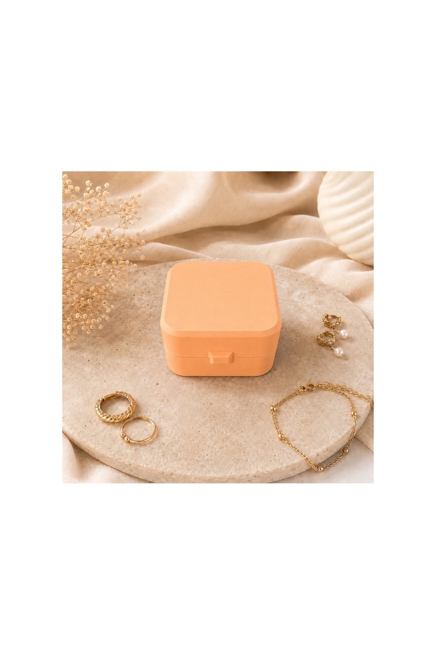 Mini Travel Jewelry Box Earrings Rings Necklace Organizer with Compartments Portable 3D Printing Pastel Orange