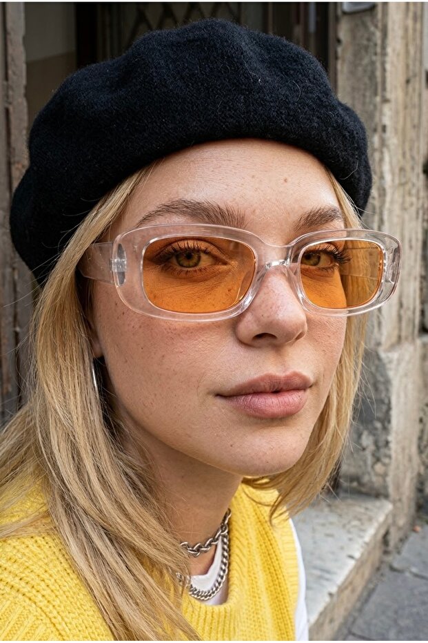 Chunky Unisex Transparent Orange Sunglasses