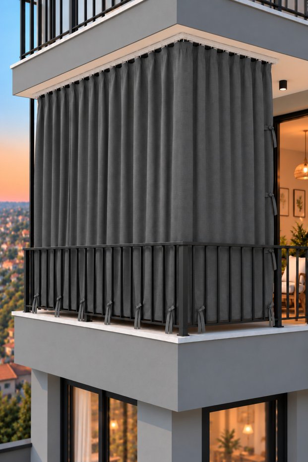 Balcony Curtain Luxury Enxboy Optional (Lace up) Anthracite Plain-Rainproof Ty801-2