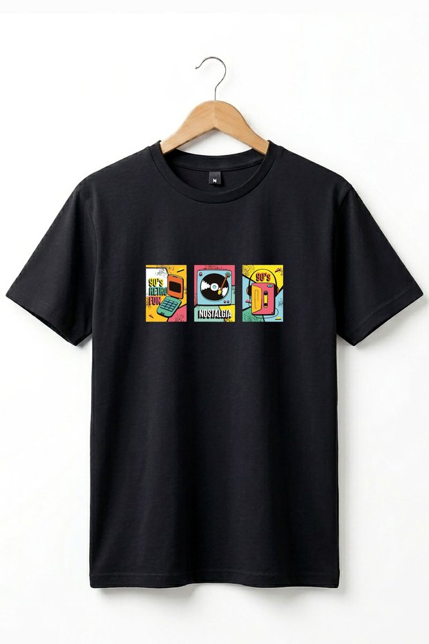 Black Unisex 90s Retro Printed Vintage Short Sleeve T-shirt