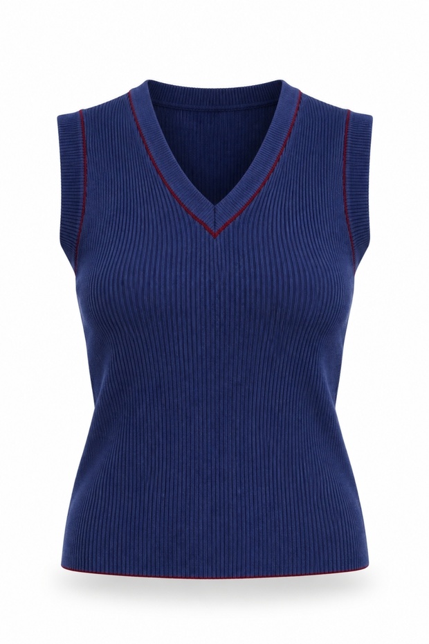 Navy Blue V-Neck Sleeveless Knitwear