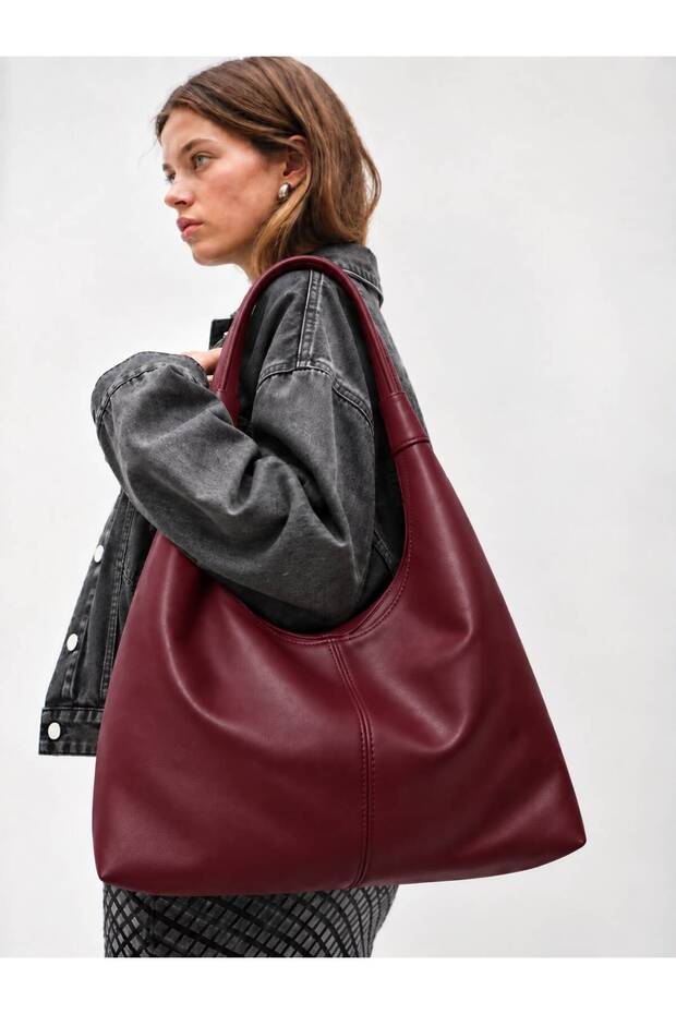 Women's Burgundy Large Size Shoulder Tote Bag Large Volume