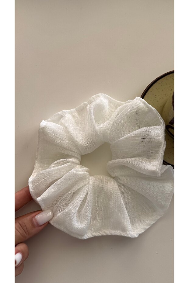 Elastic Buckle White Fabric Scrunchie Buckle, Chiffon Hair Elastic with Pendant