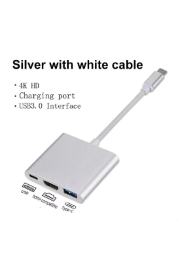 Silver-White For Notebook Air Converter 3 in 1 Type-C Docking Station USB C to Compatible Splitter H