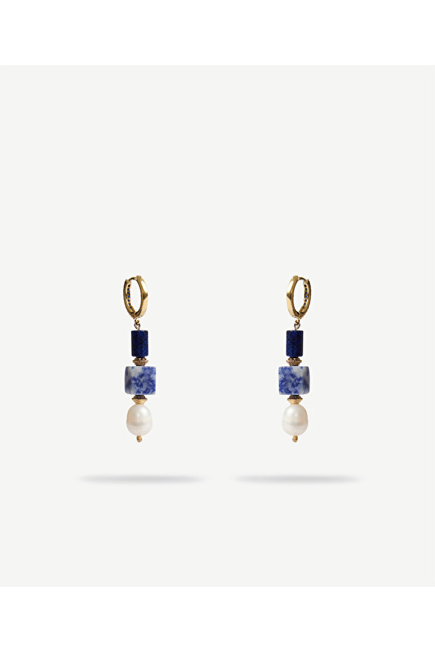 Lapis Ve İnci Detailed Dangle Earrings