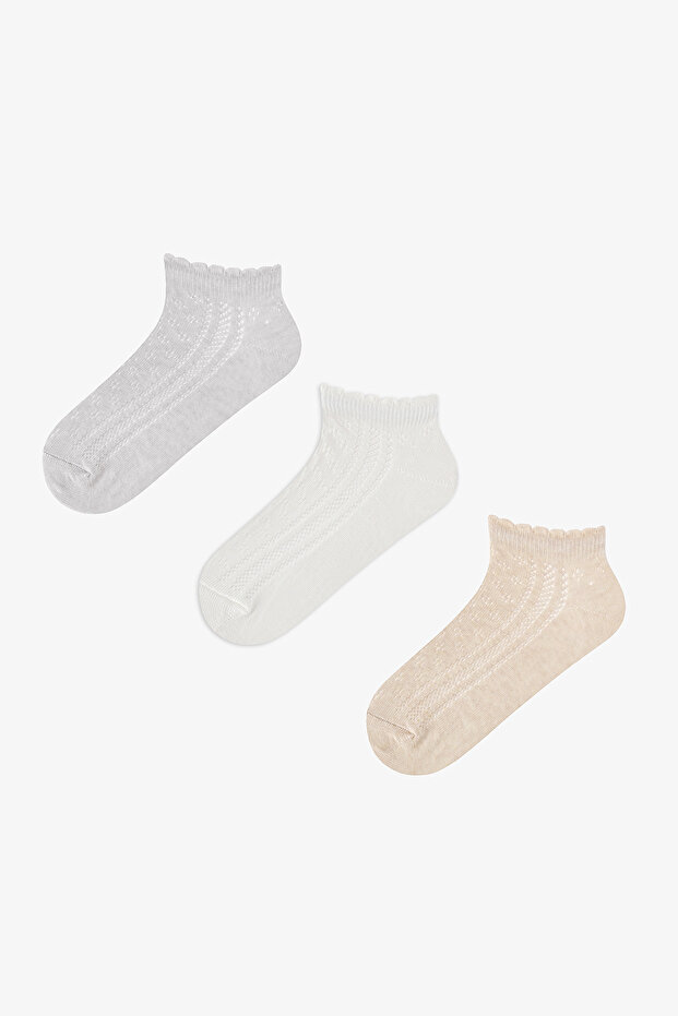 3 Pairs of Cotton Openwork Ruffle Booties Socks