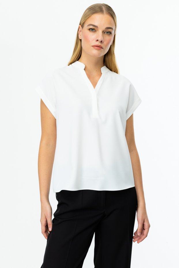 Mock Neck Short Sleeve Women's Blouse 25Yekl03044