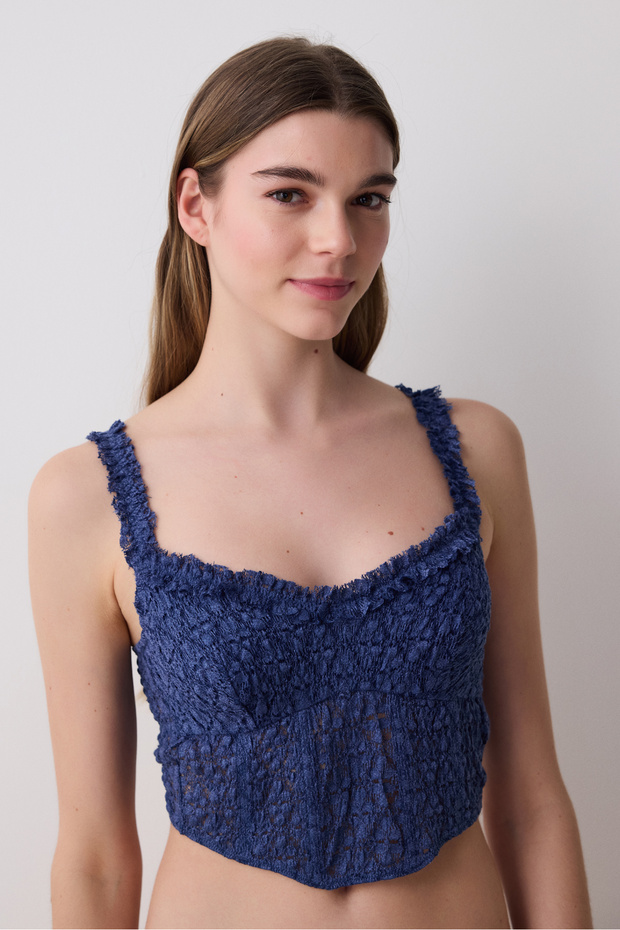 Crinkle Lace Corset Navy Blue Bustier