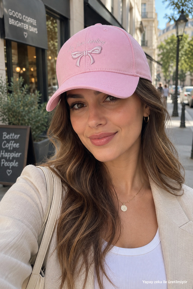 Women's Pink Baseball Cap with Bow Detail