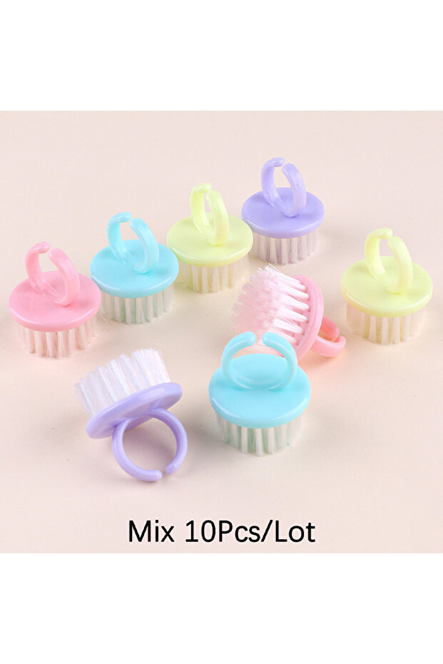 10Pcs Mix 2Pcs/4Pcs/10Pcs Mini Ring Nail Cleaning Brushes Wearable Nail Dust Cleaner Soft Remover M
