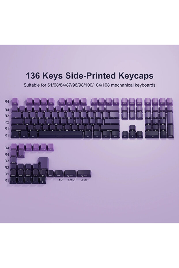 Purple(opp bag) 136 Keys Side Printed PBT Keycaps Gradient Purple Double Shot Shine Through Keycaps