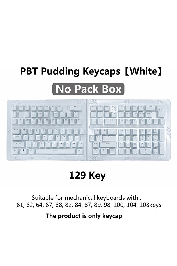 أغطية مفاتيح لوحة مفاتيح بيضاء 2025 PBT Pudding بتصميم OEM، 129 مفتاحًا، لغطاء مفاتيح لوحة مفاتيح ميكانيكية MX قابلة للتبديل السريع