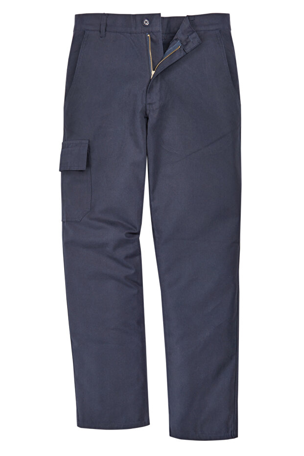 Men's Navy Blue 100% Cotton Canvas Cargo Pants with Zipper Pockets, Durable for Work and Daily Use