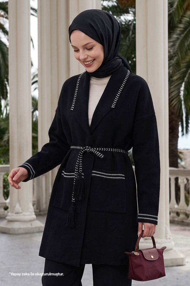 Black Knitwear Jacket with Knit and Glitter Detail