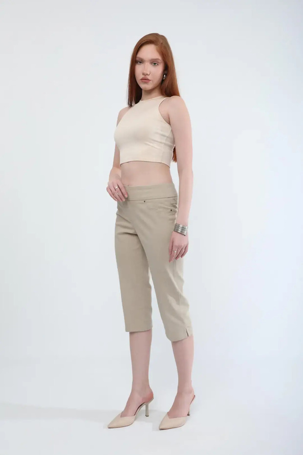 Women's Stretch Jean Lycra Capri Light Beige