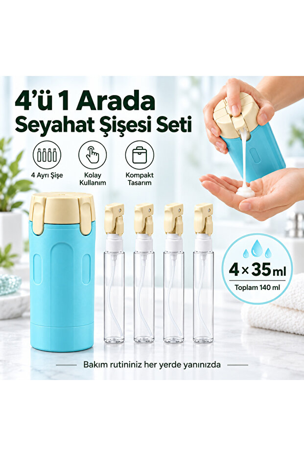 Travel Kit - Makeup Serum Toothpaste Shampoo Hand Cream Travel Box - 4 Compartment Travel Liquid Dispenser Bottle Set - Blue