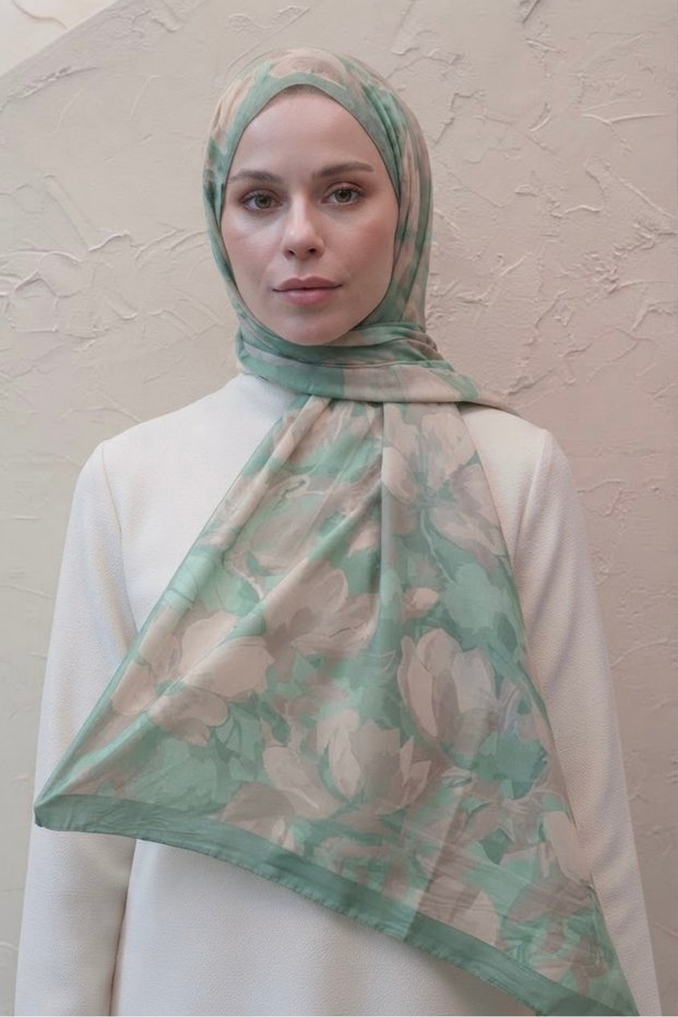 Ahenk Pattern Imported Cotton Shawl - Mint Green