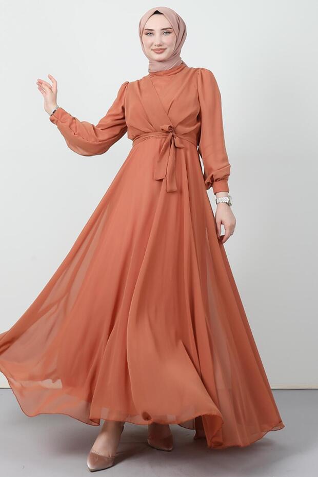Cross Front Chiffon Dress Salmon