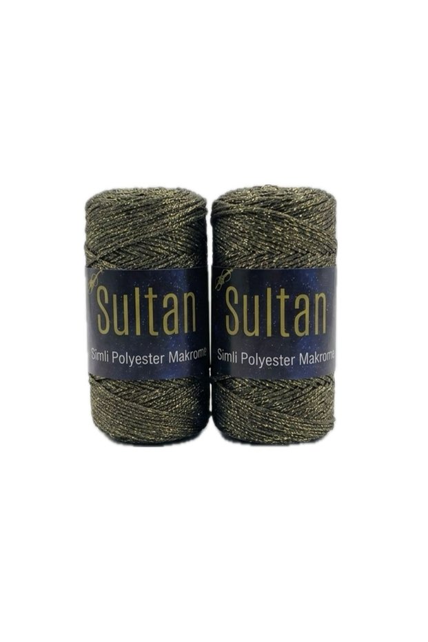2 Pieces of Sultan Glitter Polyester Macrame Cord 100 Grams - Bag Wallet Supla Runner Basket Wall Decoration Canvas Bag Making Material - Color: Khaki Gold