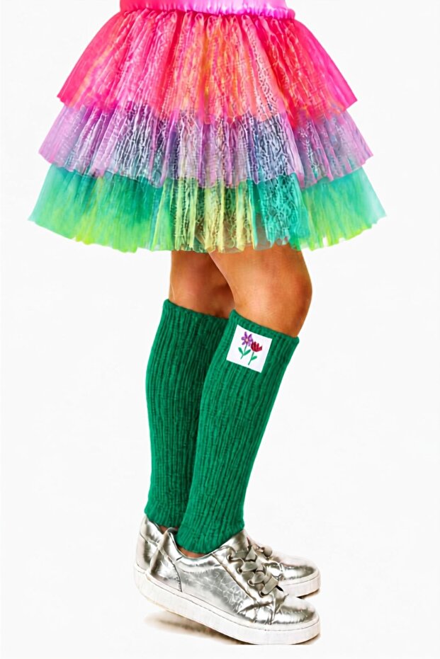 Children's Leaf Green Leggings Foot Warmer Cotton Leg Warmer