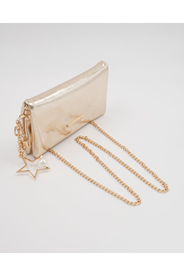 Women's Chain Strap Clutch Bag with Charm Detail