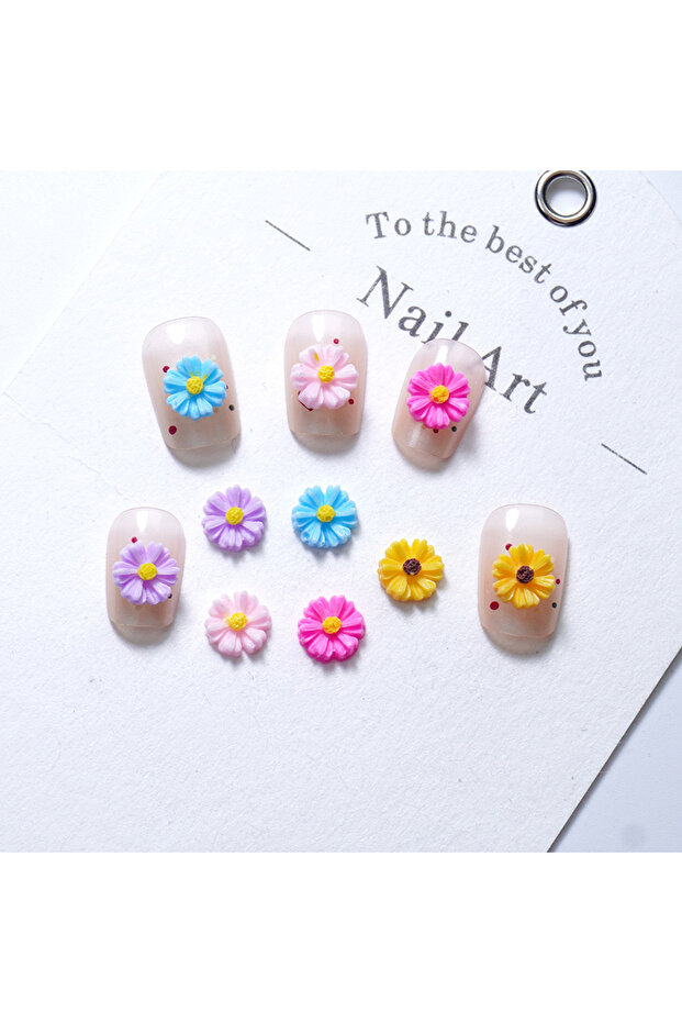 Mix-100Pcs 100Pcs/Pack 10×10MM Korean Daisy Nail Charms - 3D Floral Resin Nail Art, Cute Nail Decor