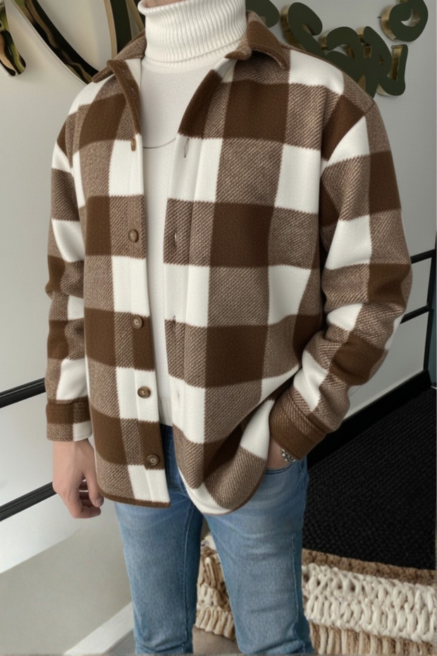 Men's Relaxed Fit Checkered Patterned Winter Fleece Shirt