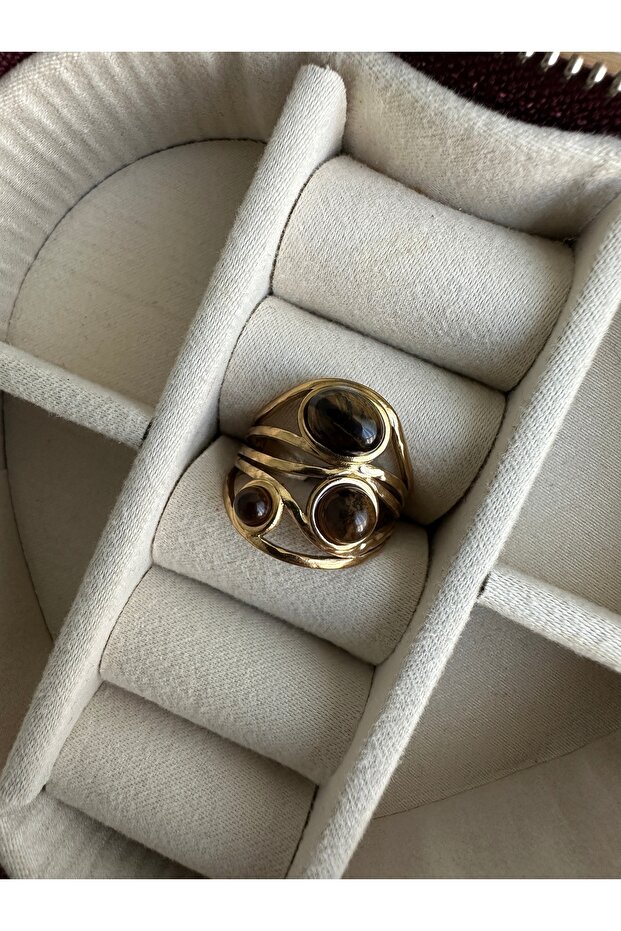 Gold Steel Anti-Tarnish Thick Tiger's Eye Ring