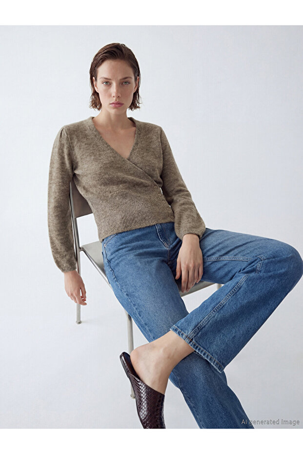 Nevavm Double-Breasted Collar Women's Knitwear Sweater with a Difference
