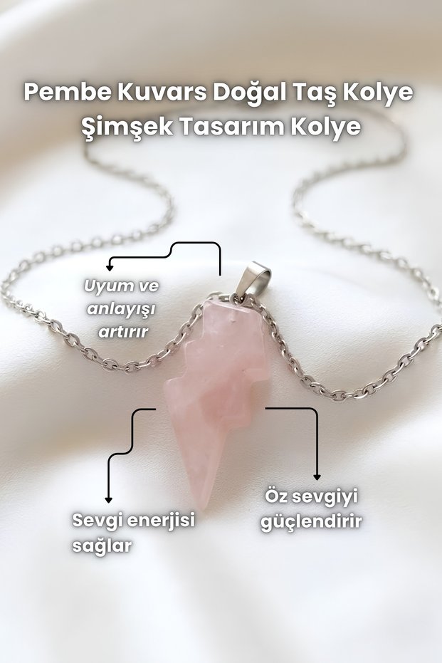 Amethyst, Pink Quartz Natural Stone Pendant Lightning Design Necklace