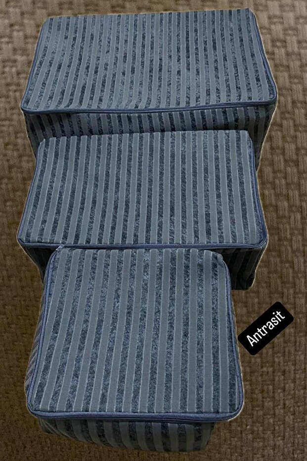Striped Sponge Container 3-Piece Velvet Sponge Container - Anthracite