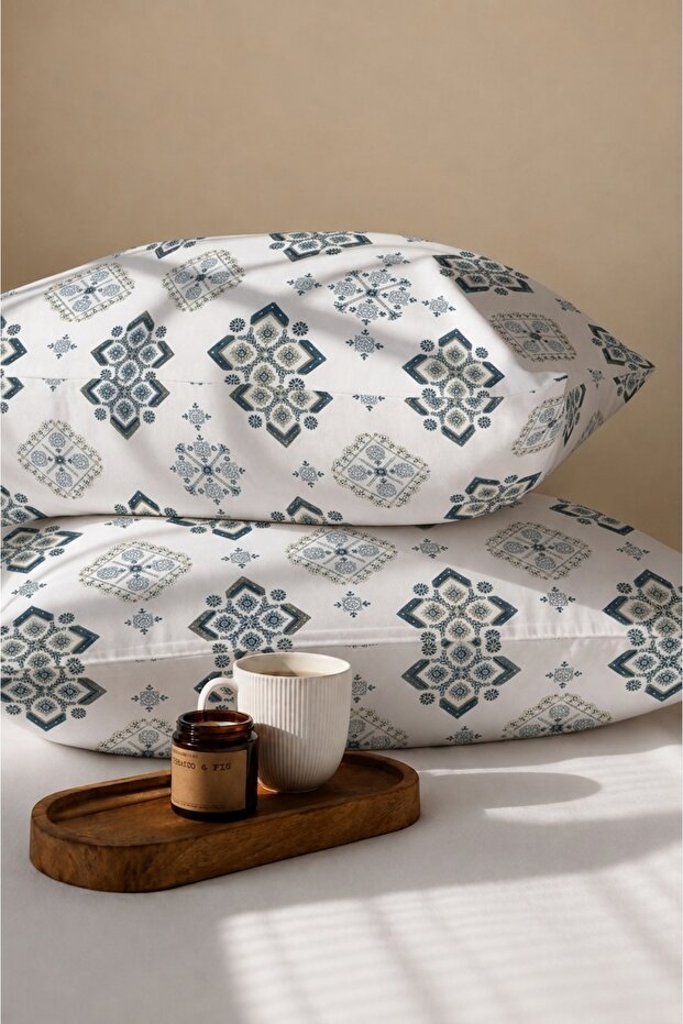 Crystal Patterned Cotton Ranforce Fabric Zippered Pillowcase 2 Pieces 50X70 cm
