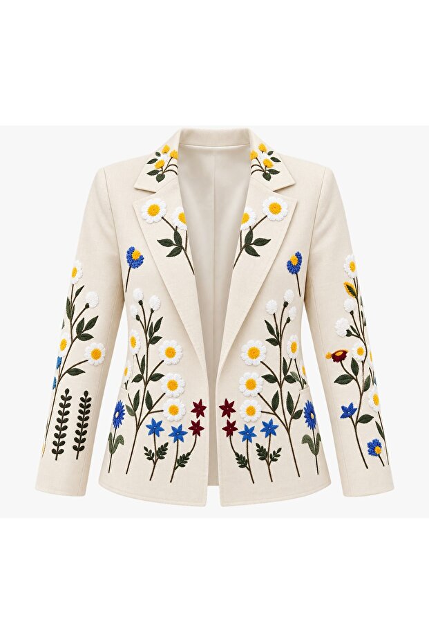 Linen Embroidered Design Blazer Jacket