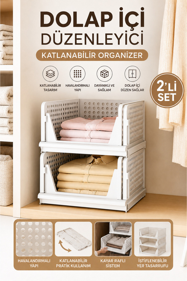 2-Pack Closet Organizer - Foldable Sliding Shelf Stackable Clothing Organizer