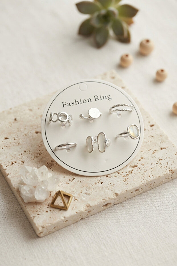 Silver Color Brass 6-Piece Ring Set Byk4300