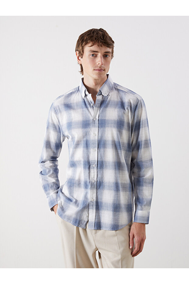 Nevavm Regular Fit Long Sleeve Plaid Men's Shirt with Difference