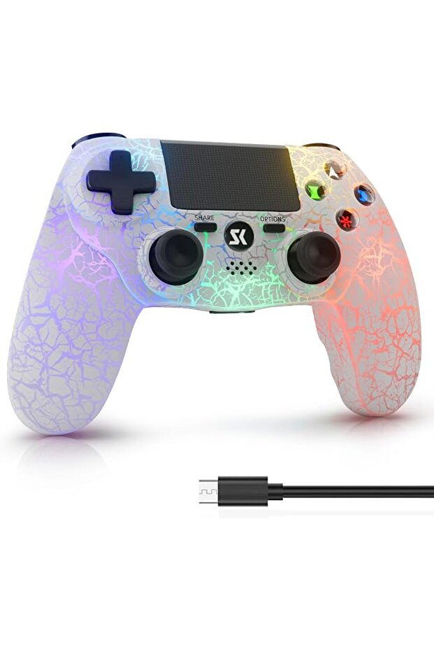 وحدة تحكم لجهاز PS4، مع إضاءة RGB، بطارية 1000 مللي أمبير، اهتزاز مزدوج، تحكم حركي سداسي المحاور